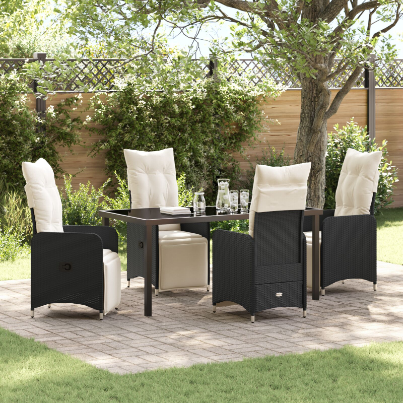 5-teiliges Gartenset mit Kissen in Schwarz aus Poly-Rattan