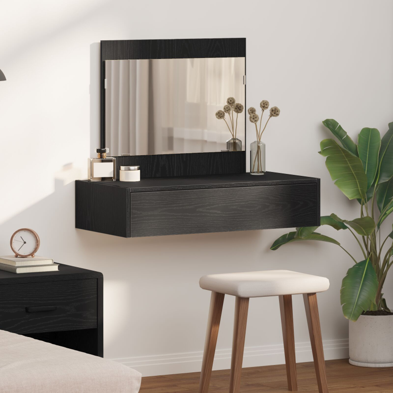 Wandmontierter Schminktisch Schwarz Eiche 83x40x70 cm