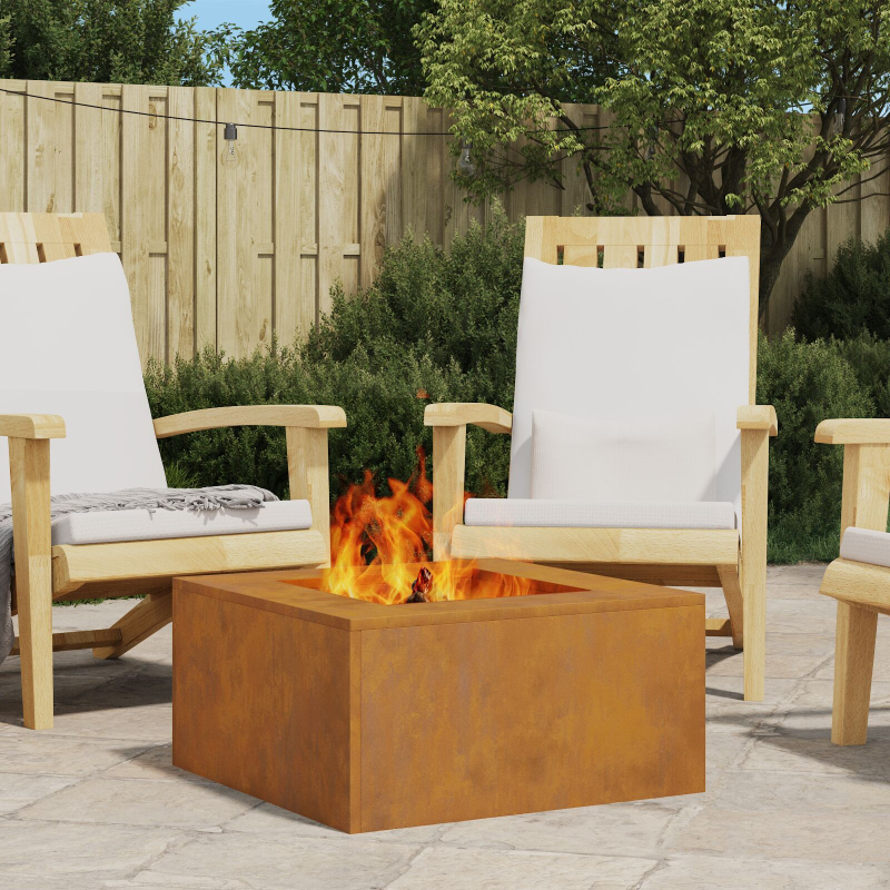 Feuerstelle Quadrat 60x60x30 cm Wetterstahl
