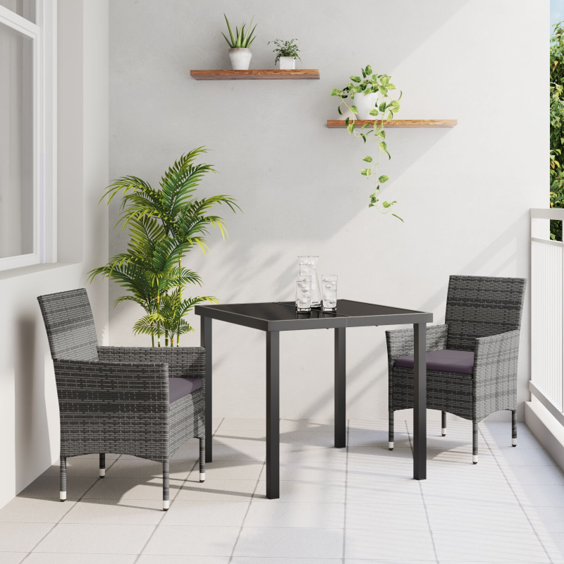 3-teiliges Garten-Ess-Set Grau Poly-Rattan