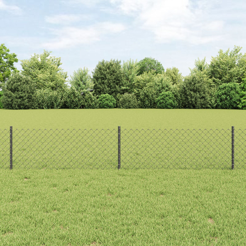 Kettengliedzaun mit 10 U-Pfosten Grau 0.4x10 m Stahl