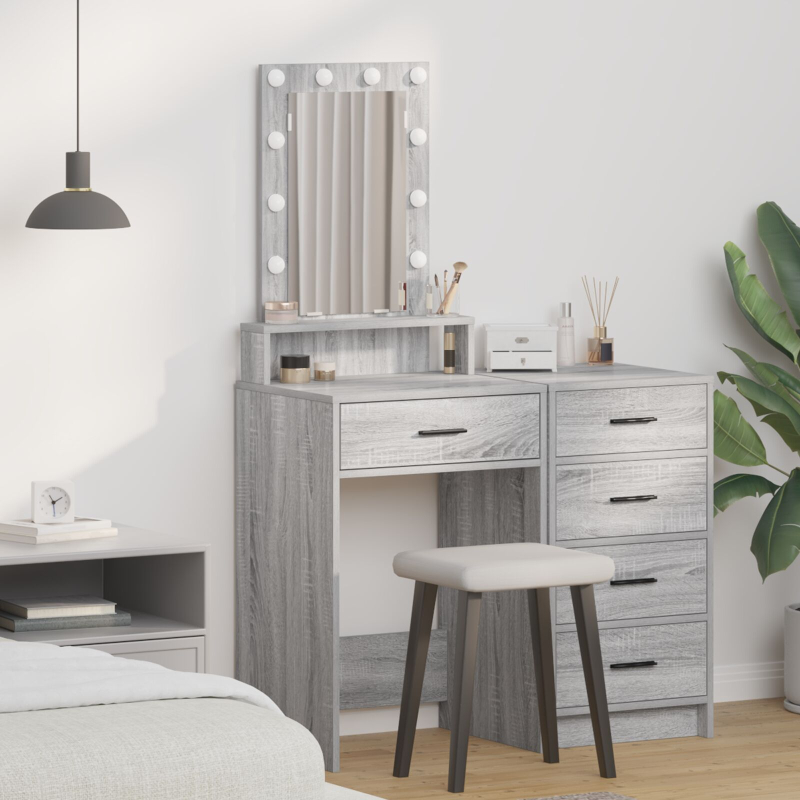 Schminktisch mit LED-Lichtern in Grau Sonoma, 50x41x140 cm