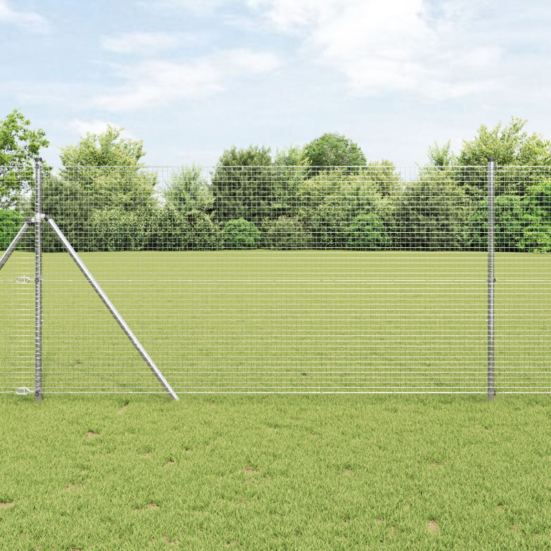 Drahtzaun mit 7 Posten 1,2x10 m Verzinkter Stahl