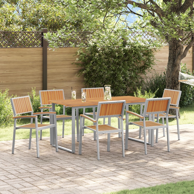 Garten Essset 7-teiliges Set Grau, Braun Pulverbeschichteter Stahl