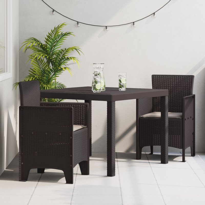 Garten Essgruppe Set aus 3 Dunkelbraun Polypropylen