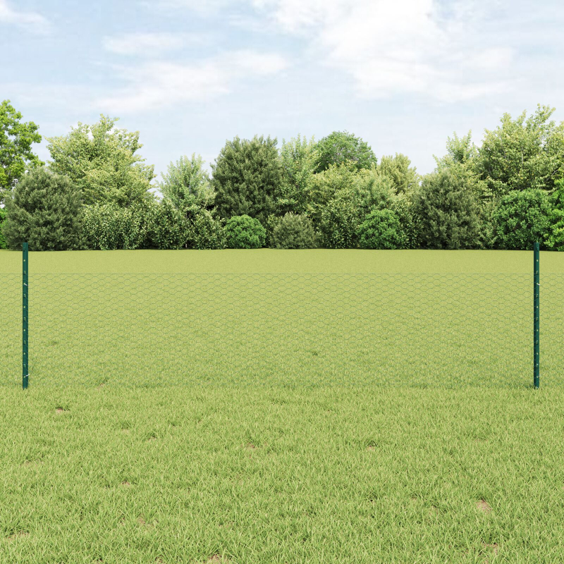 Gartenzaun-Set 2 Stück Grün PVC-beschichteter Stahl 25 x 0,5 m