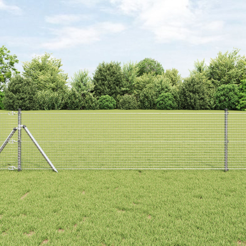 Gespannter Drahtzaun mit 13 Pfosten 0,6x25 m Verzinkter Stahl