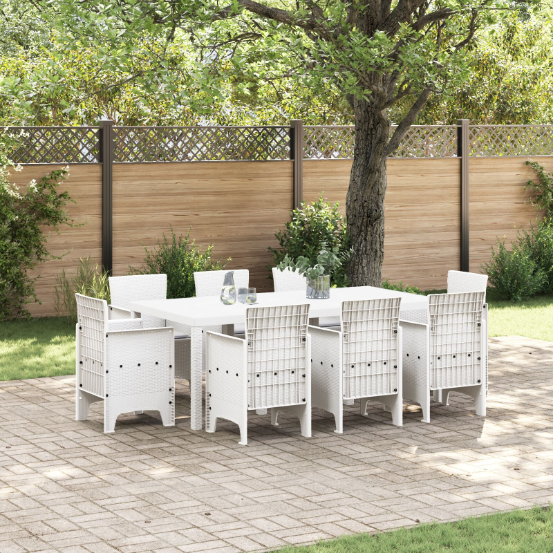 9-teiliges Garten Esstisch Set mit Kissen in Weiß Poly Rattan