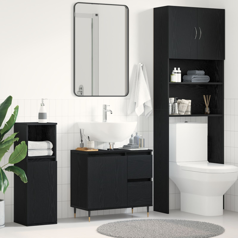 Badezimmer Waschbecken Schrank Schwarz Eiche 65x33x60 cm Engineered Wood