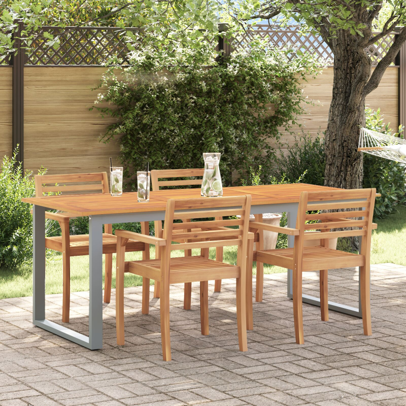 Gartentisch Grau 160x80x75 cm Stahl & Massivholz Akazie