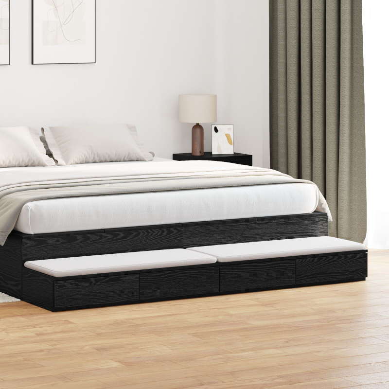 Bett-Schubladen Schwarz 200x36,5x16,5 cm Spanplatte