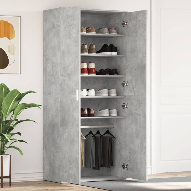 Schuhschrank Beton Grau 80x39x180 cm Spanplatte
