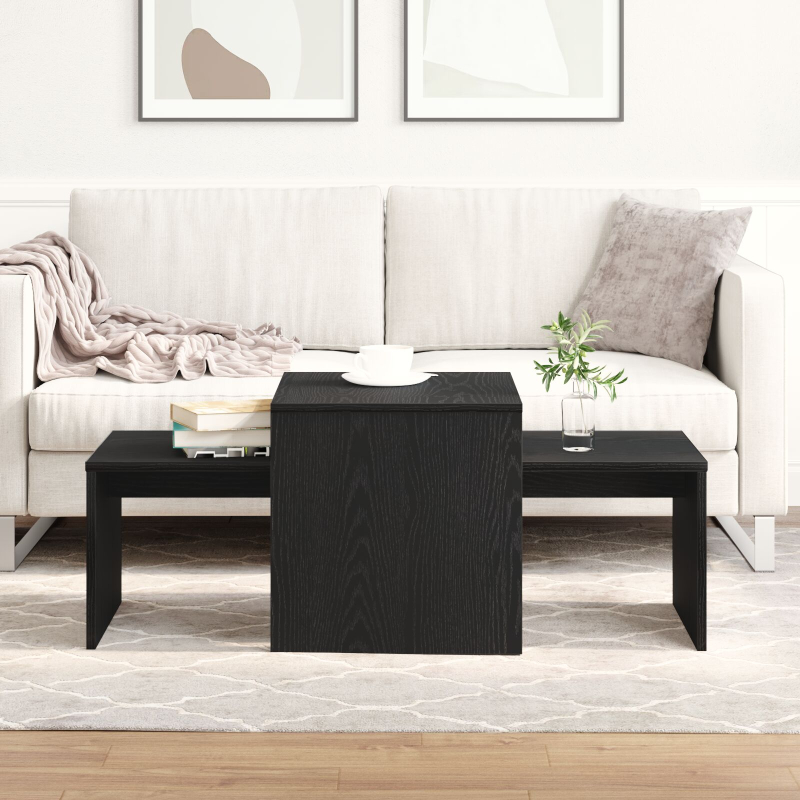 Beistelltischset aus schwarzem Eichenholz, 100x48x40 cm, Mehrschichtholz