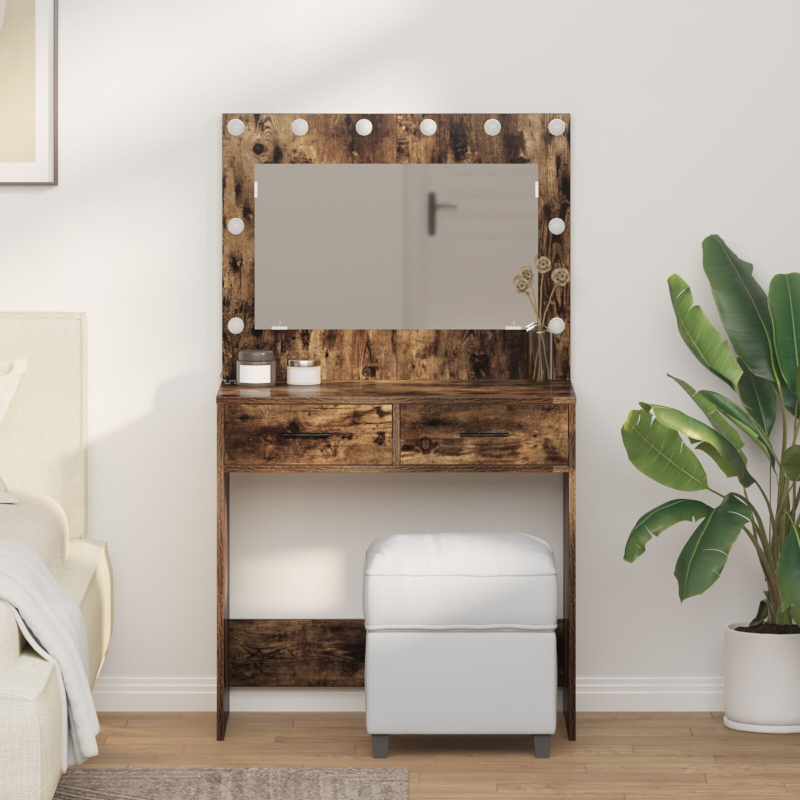 Dressing Tisch mit LED Lichtern Geräuchert Eiche 78,5x41x135 cm