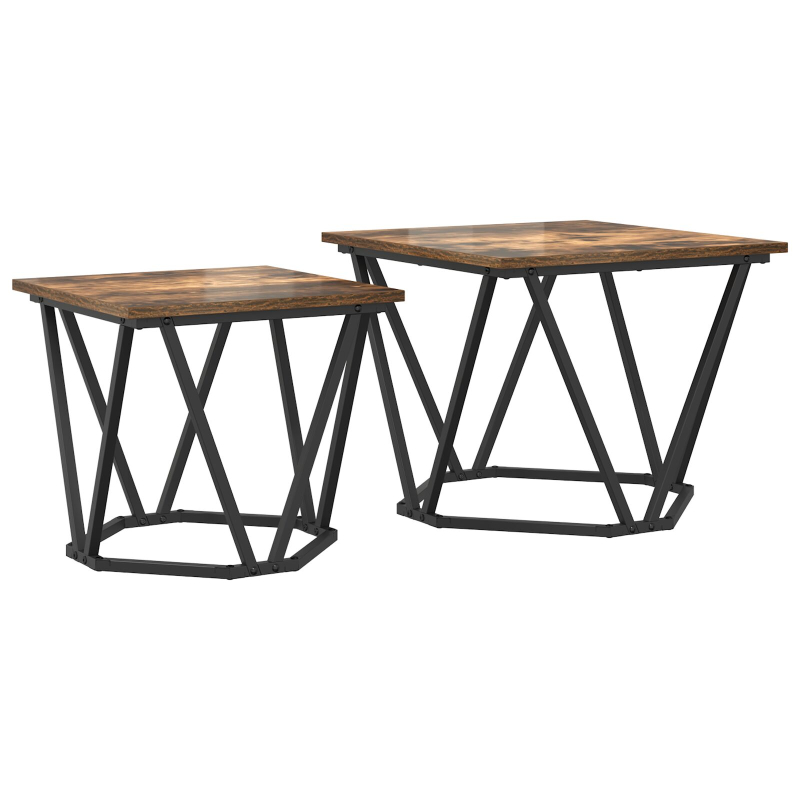 2-teiliges Beistelltisch-Set Rauches Eichenholz Verarbeitetes Holz