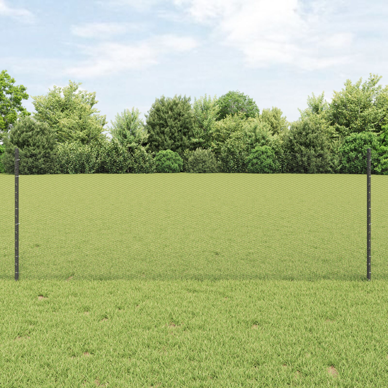 Zaunpfosten 11 Stk U-Kanal Grau 80 cm Stahl, Sechseckiger Zaun Grau 0.8x50 m Stahl