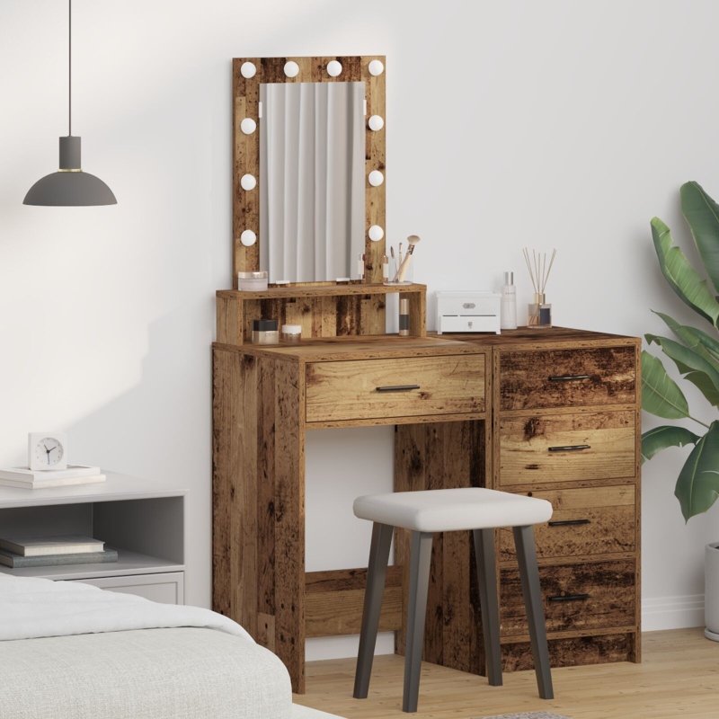 Schminktisch mit LED-Lichtern Altes Holz 50x41x140 cm