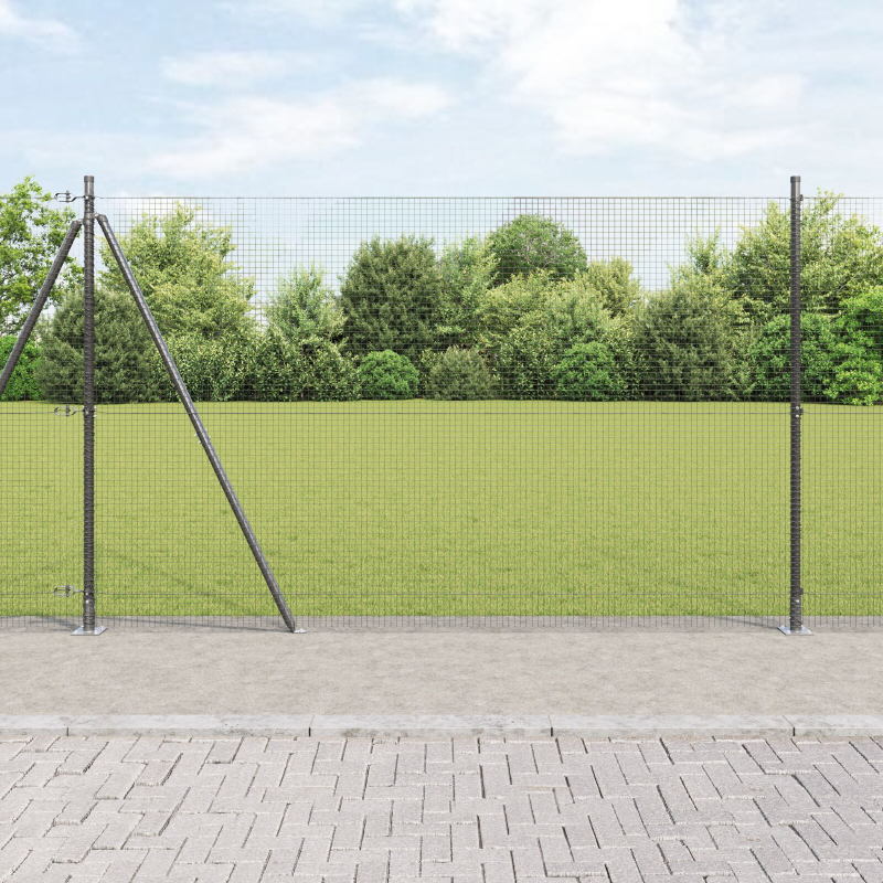 Schweißdrahtzaun mit 7 Flanschpfosten Grau 1.4x10 m Stahl