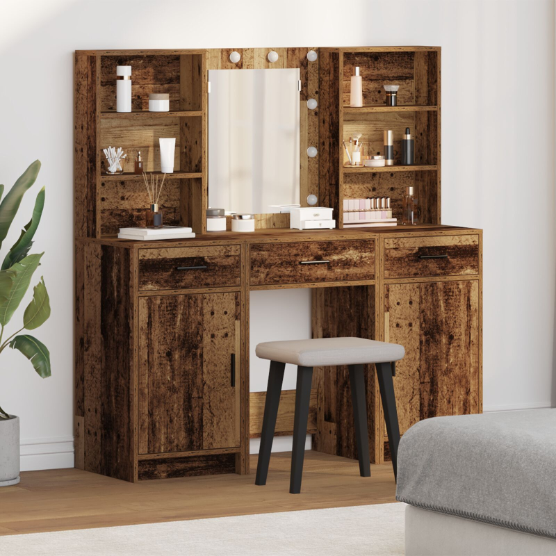 Schminktisch Set Set aus 3 Alte Holzoptik Holzwerkstoff