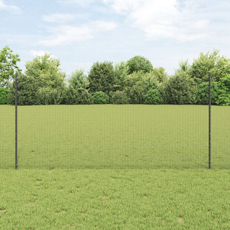 Schweißdrahtzaun mit 22 U-Pfosten Grau 1.2x25 m Stahl