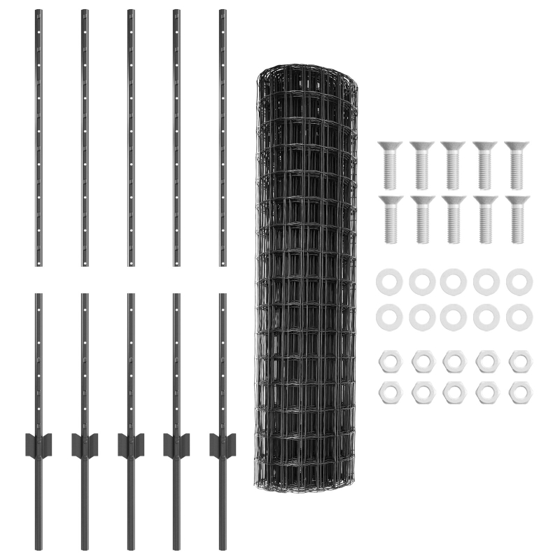 Euro Zaun mit 10 U-Pfosten Grau 1x10 m Stahl