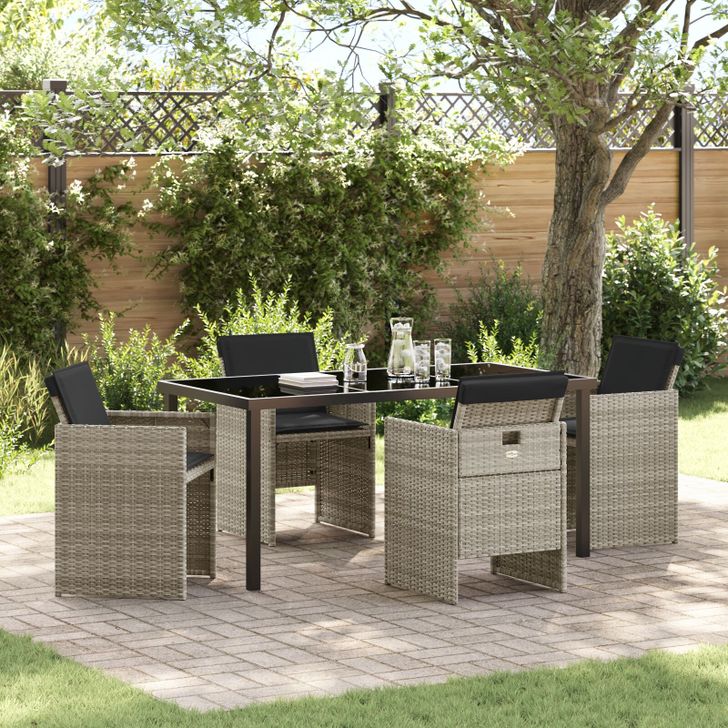 5-teiliges Garten Essset mit Kissen Hellgraues Poly Rattan