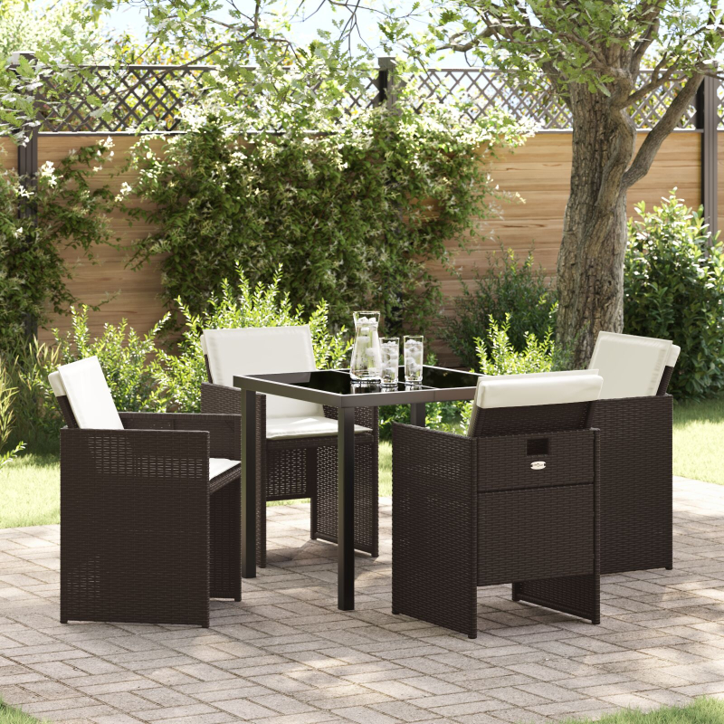 5-teilige Garten-Essgruppe mit Kissen Braun Poly-Rattan