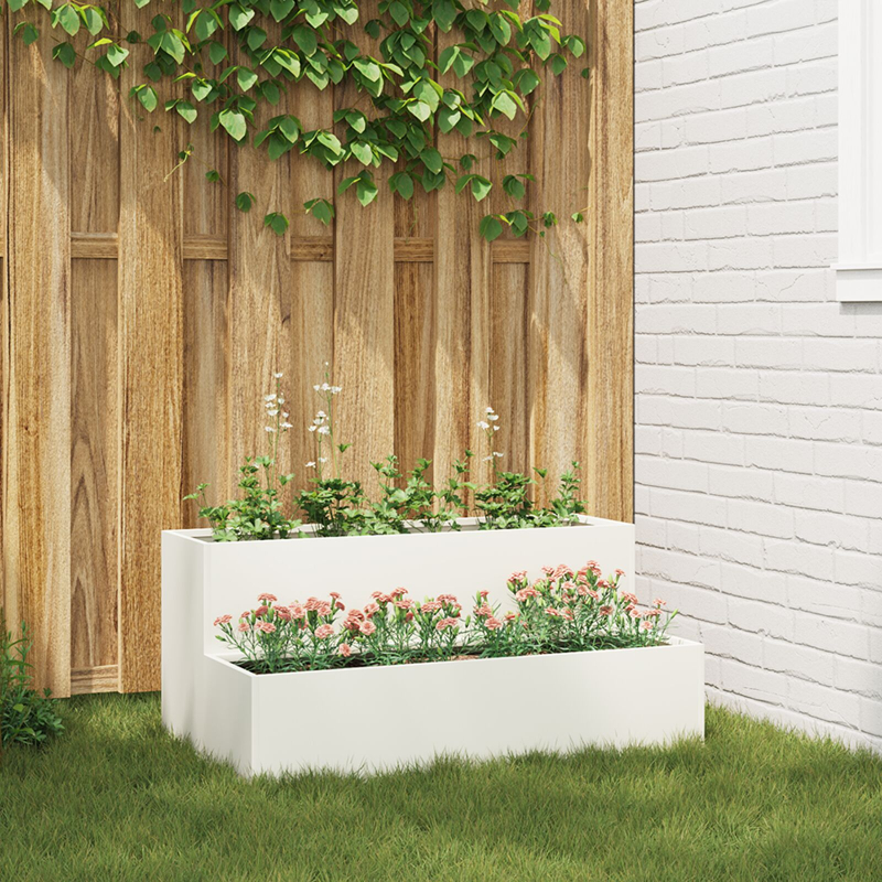 Gartenpflanzer 2-Tier 100x60x45 cm Weiß Stahl