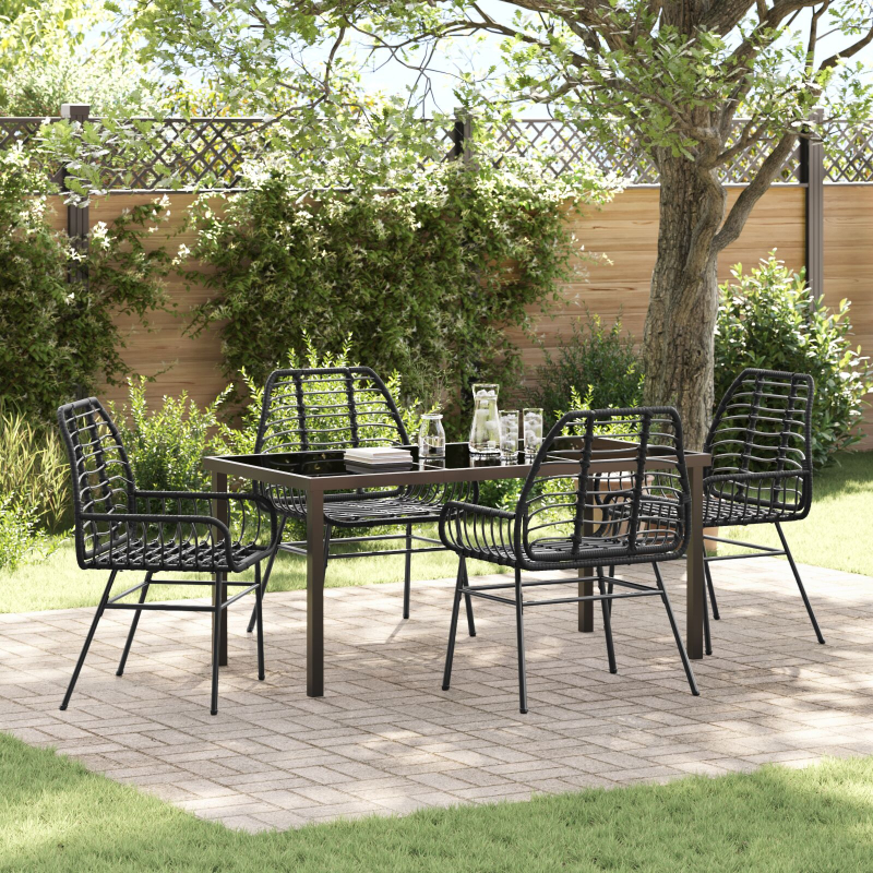 5-teiliges Gartentisch-Set Schwarz Poly Rattan