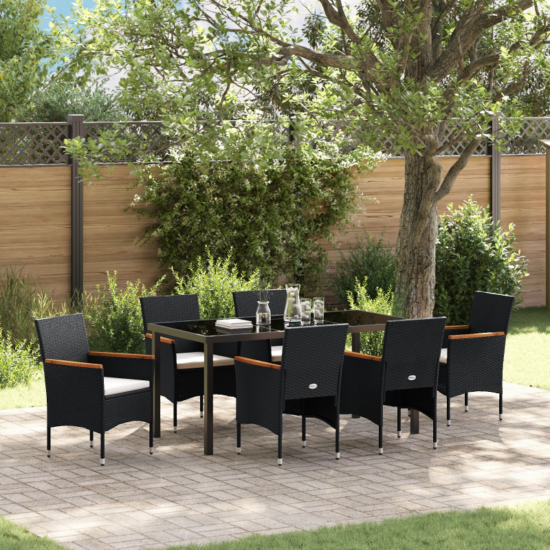 7-teiliges Gartenessen-Set Schwarz Poly Rattan
