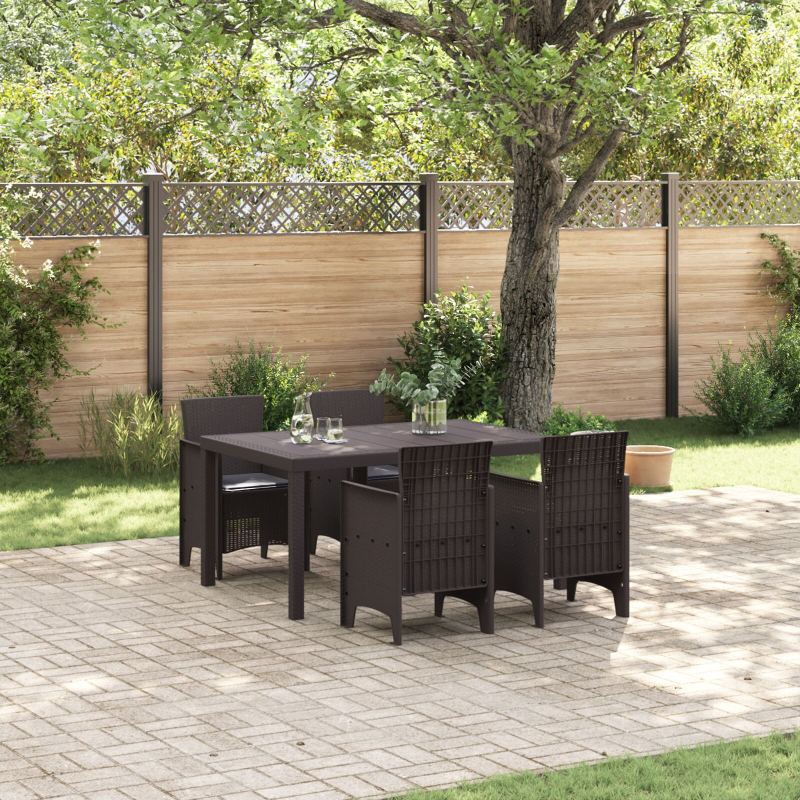 5-teiliges Garten Essen Set mit Kissen Braun Poly Rattan