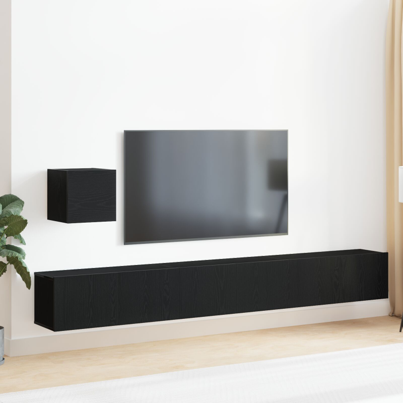 4-teiliges TV-Schrank-Set Schwarz Eiche Holzwerkstoff
