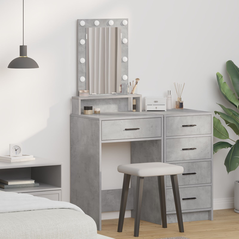 Schminktisch mit LED-Lichtern Beton-Grau 50x41x140 cm