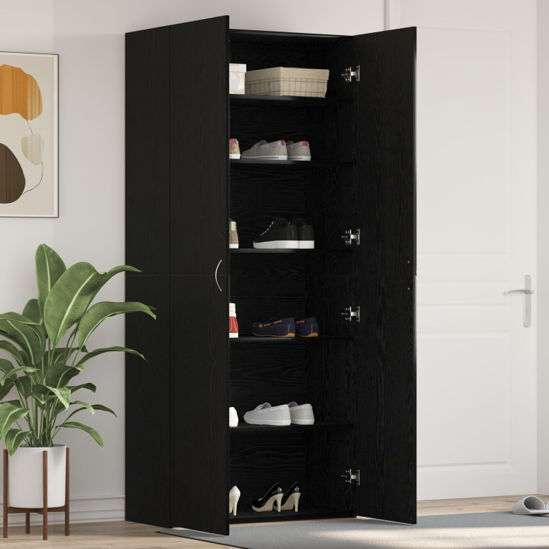 Schuhschrank Schwarz Eiche 80x35,5x180 cm Holzwerkstoff