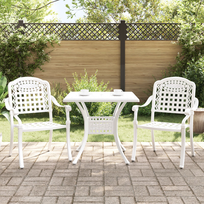 3-teiliges Garten Bistro Set Weiß aus Gusseisen