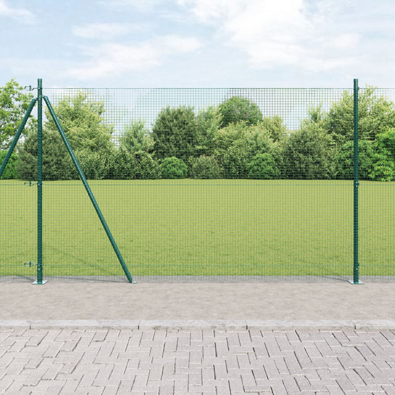 Schweißdrahtzaun mit 13 Flanschpfosten Grün 1,5x25 m Stahl