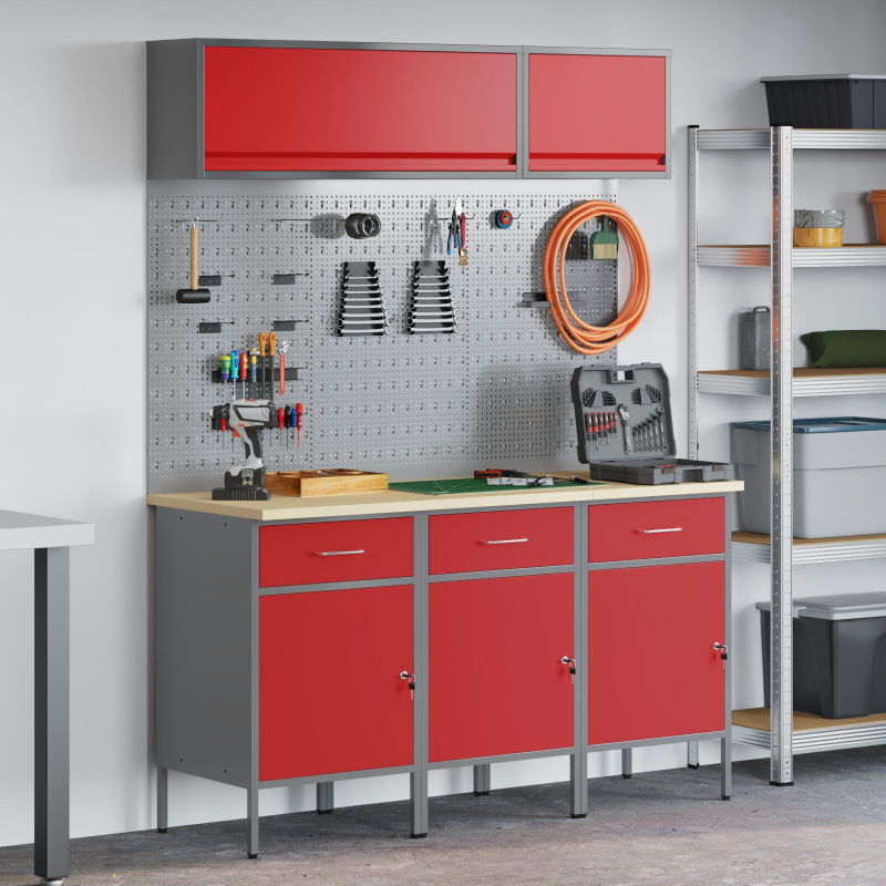 8-teiliges Werkbank-Set aus rotem Stahl