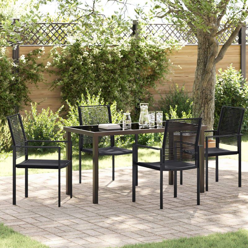 5-teiliges Garten-Esszimmer-Set Schwarz PVC-Rattan