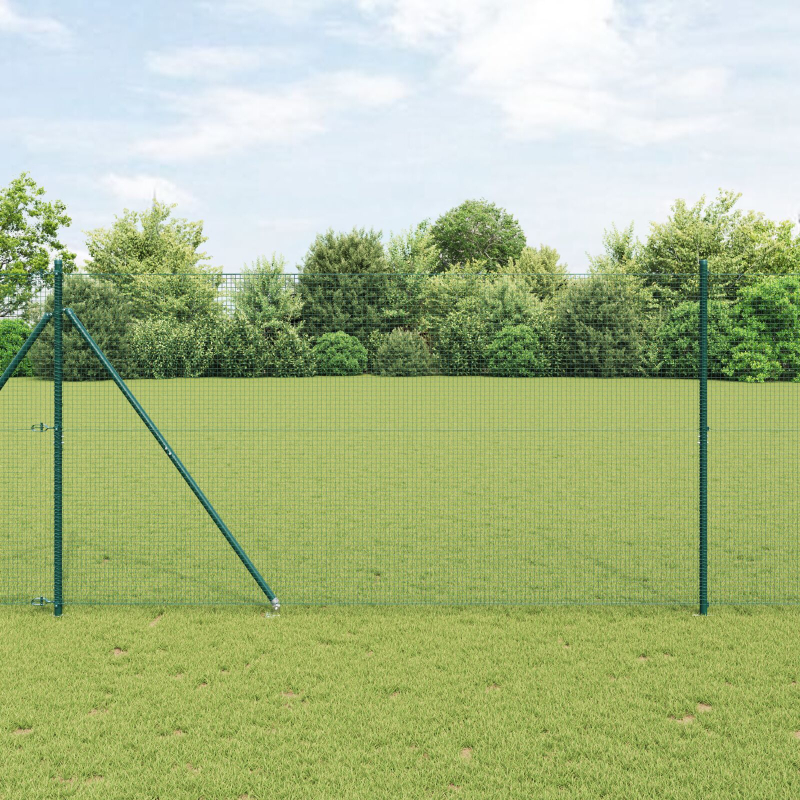 Geschweißter Drahtzaun mit 13 Spike-Pfosten Grün 1,4x25 m Stahl