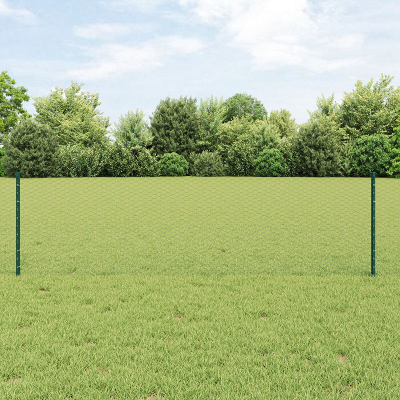 Zaunpfähle 11 Stk U-Channel Grün 60 cm Stahl, Sechseckzaun Grün 0.6x50 m Stahl