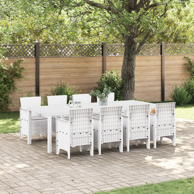 Garten Essgruppe 9-teilig Weiß Rattan, Glas Ergonomisch
