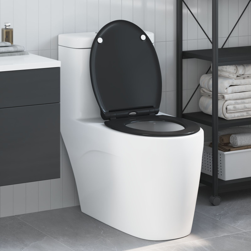 Toilettensitz mit Schnellverschluss und sanftem Schließen aus Duroplast Schwarz