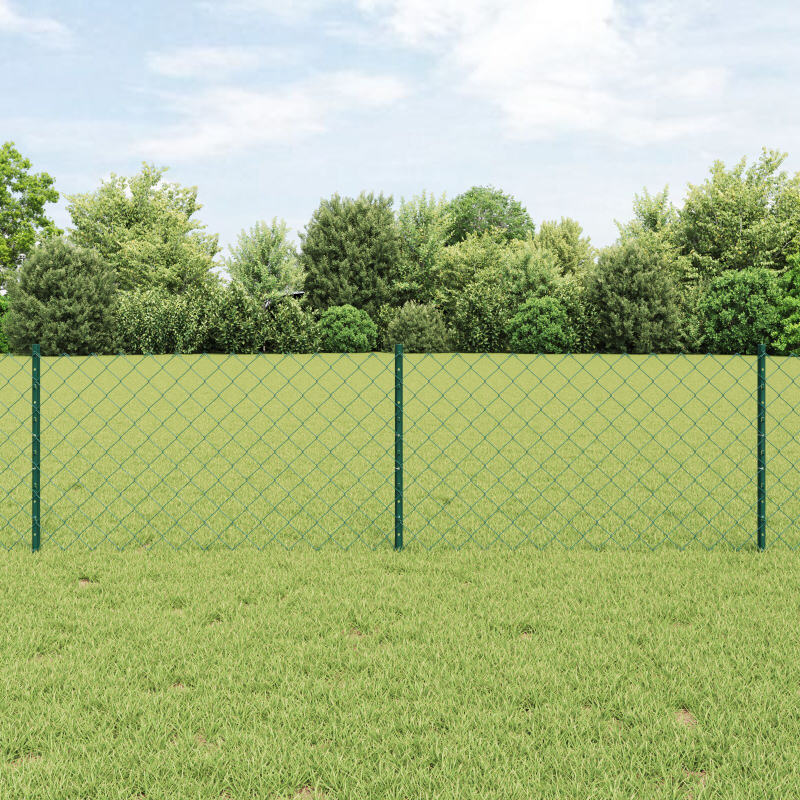 Kettenzaun mit 10 U-Pfosten Grün 0,6 x 10 m Stahl