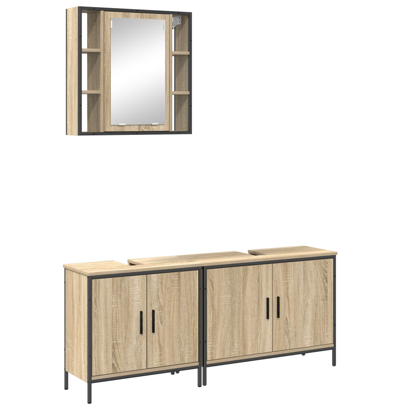 3-teiliges Badezimmer Möbel Set Sonoma Eiche Holzwerkstoff