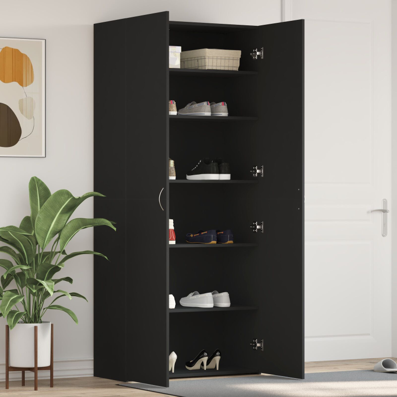 Schuhschrank Schwarz 80x35,5x180 cm Holzwerkstoff