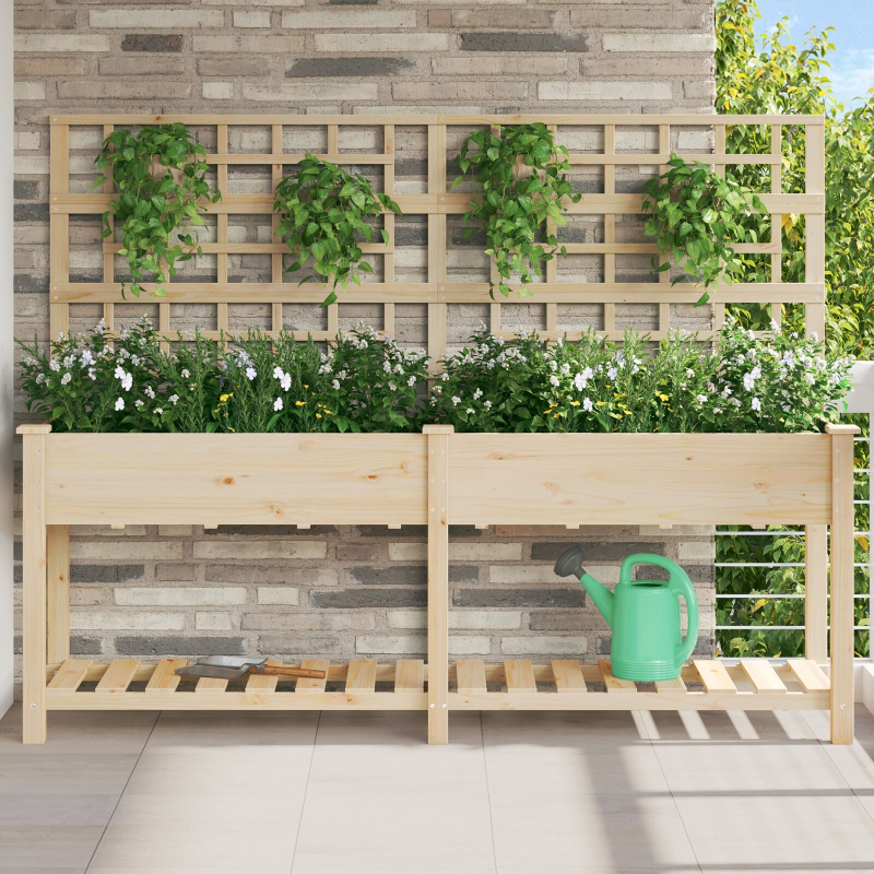 Gartenpflanzer mit Spalier und Regal 203x53x152 cm aus massivem Kiefernholz