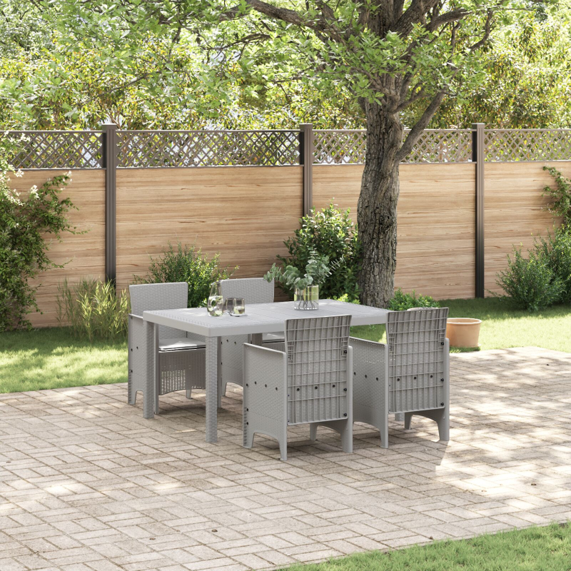 5-teilige Garten Essgruppe mit Kissen Hellgrau Poly-Rattan