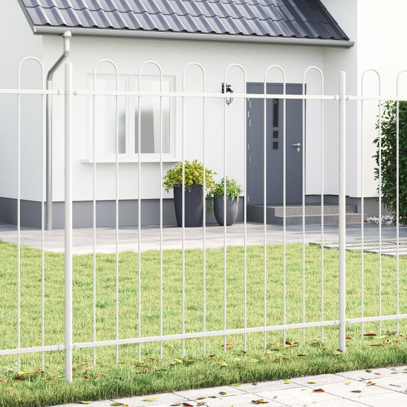 Gartenzaun mit Bogenoberkante Weiß 5,1x1,5 m aus Stahl