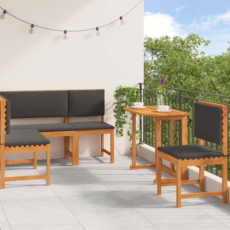 4-teiliges Garten-Esszimmer-Set mit Kissen aus massivem Akazienholz