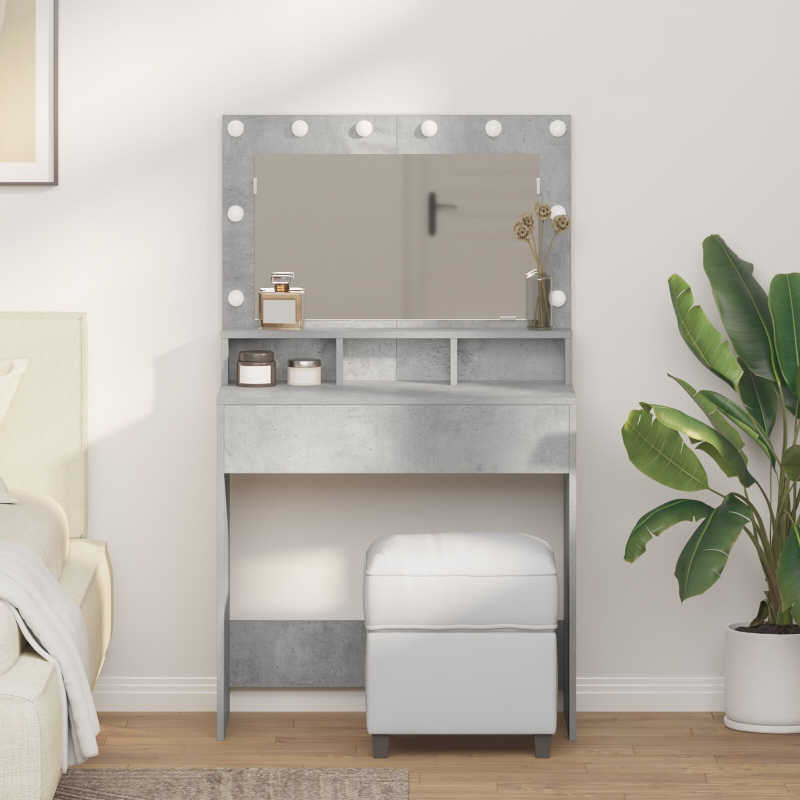 Schminktisch mit LED-Lichtern in Beton Grau 79x41x135 cm